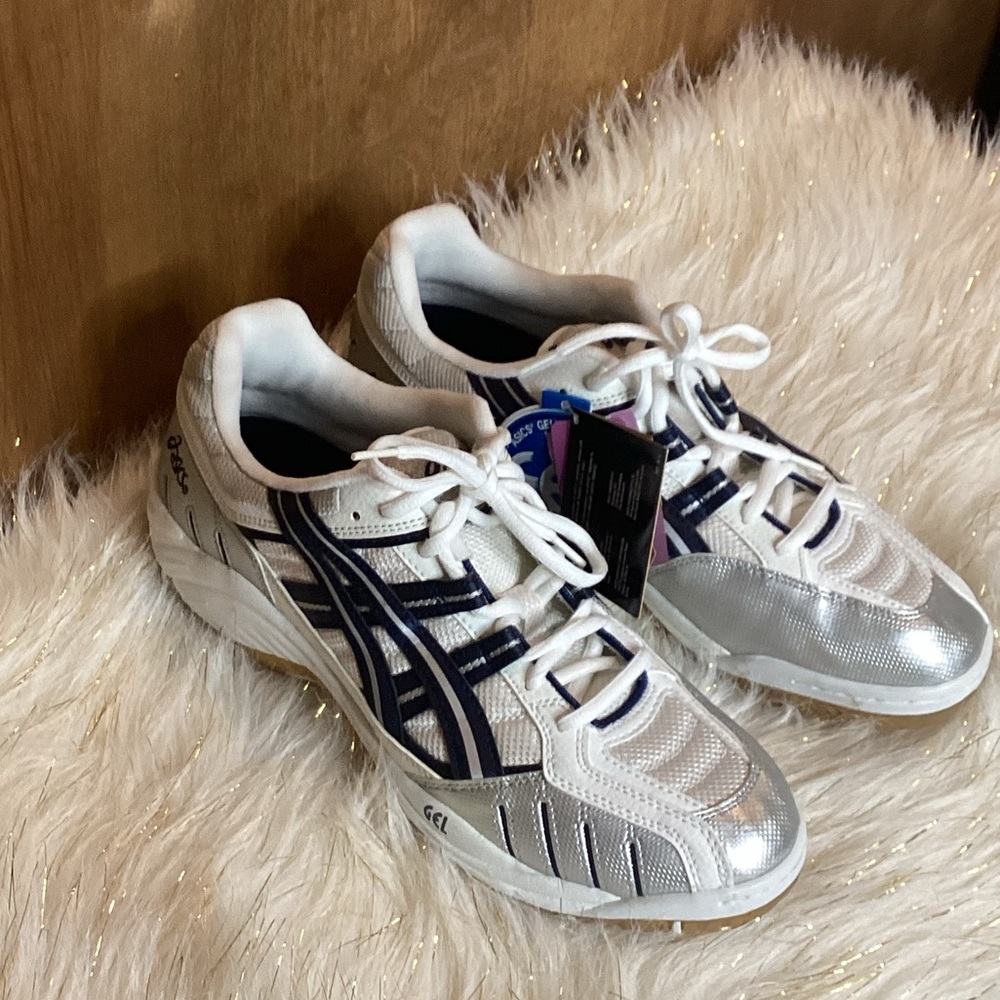 White & Navy Gel Cushion Sneakers